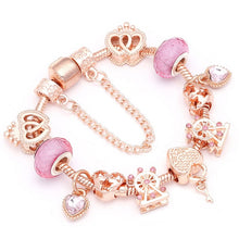 Load image into Gallery viewer, BAOPON New Heart &amp; Key Pendant Rose Gold Color Fine Bracelets &amp; Bangles Ferris Wheel Beads Charm Bracelet For Women Jewelry