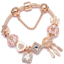 Load image into Gallery viewer, BAOPON New Heart &amp; Key Pendant Rose Gold Color Fine Bracelets &amp; Bangles Ferris Wheel Beads Charm Bracelet For Women Jewelry