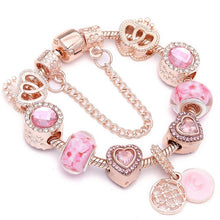Load image into Gallery viewer, BAOPON New Heart &amp; Key Pendant Rose Gold Color Fine Bracelets &amp; Bangles Ferris Wheel Beads Charm Bracelet For Women Jewelry