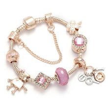 Load image into Gallery viewer, BAOPON New Heart &amp; Key Pendant Rose Gold Color Fine Bracelets &amp; Bangles Ferris Wheel Beads Charm Bracelet For Women Jewelry