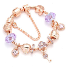 Load image into Gallery viewer, BAOPON New Heart &amp; Key Pendant Rose Gold Color Fine Bracelets &amp; Bangles Ferris Wheel Beads Charm Bracelet For Women Jewelry