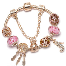 Load image into Gallery viewer, BAOPON New Heart &amp; Key Pendant Rose Gold Color Fine Bracelets &amp; Bangles Ferris Wheel Beads Charm Bracelet For Women Jewelry