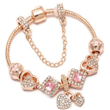Load image into Gallery viewer, BAOPON New Heart &amp; Key Pendant Rose Gold Color Fine Bracelets &amp; Bangles Ferris Wheel Beads Charm Bracelet For Women Jewelry