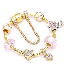 Load image into Gallery viewer, BAOPON New Heart &amp; Key Pendant Rose Gold Color Fine Bracelets &amp; Bangles Ferris Wheel Beads Charm Bracelet For Women Jewelry