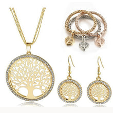 Load image into Gallery viewer, LongWay Gold Color Tree Of Life Jewelry Set For Women Girls Necklace Earrings Bracelets Wedding Crystal Jewellery Set SET160008