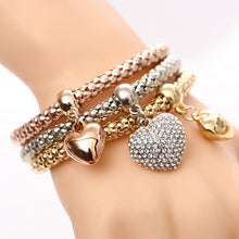Load image into Gallery viewer, 3 Pcs/Set Crystal Owl Heart Charm Bracelets &amp; Bangles Gold/Silver Alloy Elephant Anchor Pendants Rhinestone Bracelets For Women