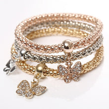 Load image into Gallery viewer, 3 Pcs/Set Crystal Owl Heart Charm Bracelets &amp; Bangles Gold/Silver Alloy Elephant Anchor Pendants Rhinestone Bracelets For Women