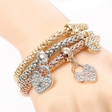 Load image into Gallery viewer, 3 Pcs/Set Crystal Owl Heart Charm Bracelets &amp; Bangles Gold/Silver Alloy Elephant Anchor Pendants Rhinestone Bracelets For Women