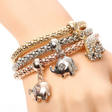 Load image into Gallery viewer, 3 Pcs/Set Crystal Owl Heart Charm Bracelets &amp; Bangles Gold/Silver Alloy Elephant Anchor Pendants Rhinestone Bracelets For Women