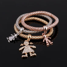 Load image into Gallery viewer, 3 Pcs/Set Crystal Owl Heart Charm Bracelets &amp; Bangles Gold/Silver Alloy Elephant Anchor Pendants Rhinestone Bracelets For Women