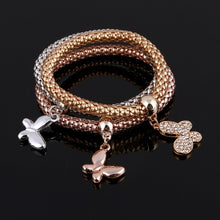 Load image into Gallery viewer, 3 Pcs/Set Crystal Owl Heart Charm Bracelets &amp; Bangles Gold/Silver Alloy Elephant Anchor Pendants Rhinestone Bracelets For Women