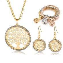 Load image into Gallery viewer, LongWay Gold Color Tree Of Life Jewelry Set For Women Girls Necklace Earrings Bracelets Wedding Crystal Jewellery Set SET160008